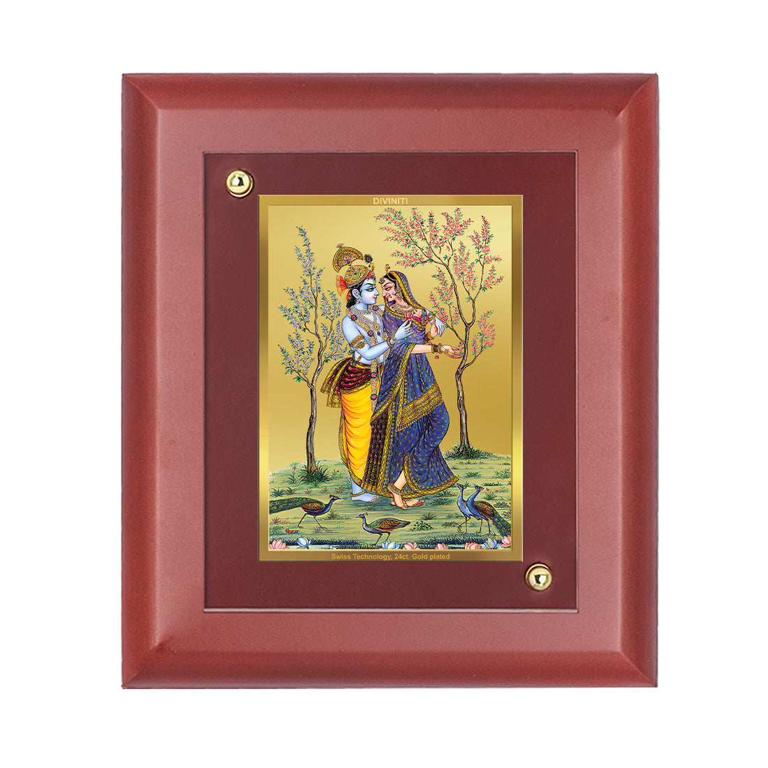 DIVINITI 24K Gold Plated Foil Radha Krishna Stylish Photo Frame Idol for Wall Hanging, Home Decor, Table Top, Puja Room, Luxury Gift|MDF Size 1 (16.7x14.2 CM)