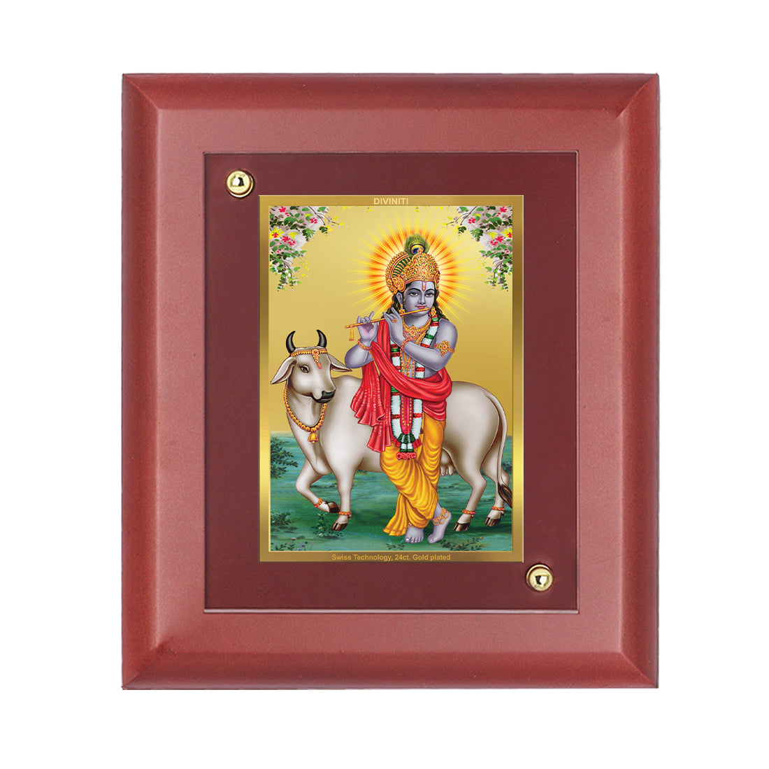 DIVINITI 24K Gold Plated Foil Lord Krishna Tradition Photo Frame Idol for Home & Office Decor, Table Top, Puja Room, Gift|MDF Size 1 (16.7x14.2 CM)