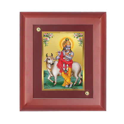 DIVINITI 24K Gold Plated Foil Lord Krishna Tradition Photo Frame Idol for Home & Office Decor, Table Top, Puja Room, Gift|MDF Size 1 (16.7x14.2 CM)