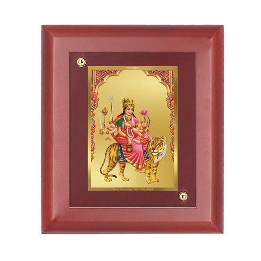 DIVINITI 24K Gold Plated Foil Kushmanda Mata Wooden Classic Photo Frame Idol for Home Decor, Wall Decor, Table Top, Puja Room, Gift | MDF Size 1 (16.7x14.2 CM)