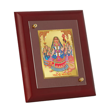 DIVINITI 24K Gold Plated Foil Khodiyar Mata Wooden Tradition Wall Photo Frame Idol for Home Decor, Table Top, Prayer, Gift | MDF Size 1 (16.7x14.2 CM)