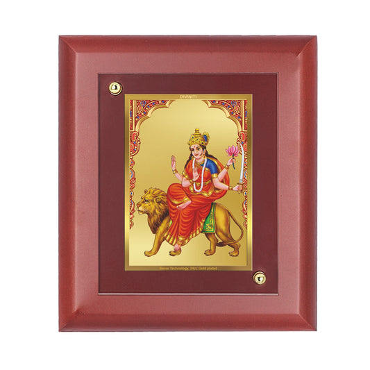 DIVINITI 24K Gold Plated Foil Katyani Mata Wooden Luxurious Photo Frame Idol for Home Decor, Wall Hanging, Gift | MDF Size 1 (16.7x14.2 CM)