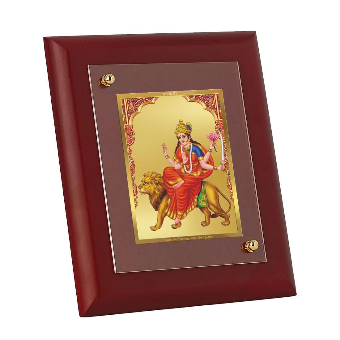 DIVINITI 24K Gold Plated Foil Katyani Mata Luxurious Photo Frame Idol for Home Decor, Wall Hanging, Gift|MDF Size 1 (16.7x14.2 CM)