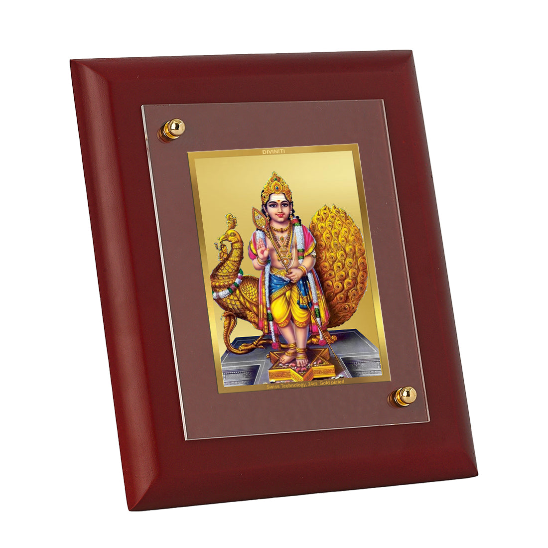 DIVINITI 24K Gold Plated Foil Karthikey Wall Photo Frame Idol for Home Decor, Table Top, Worship, Luxury Gift|MDF Size 1 (16.7x14.2 CM)