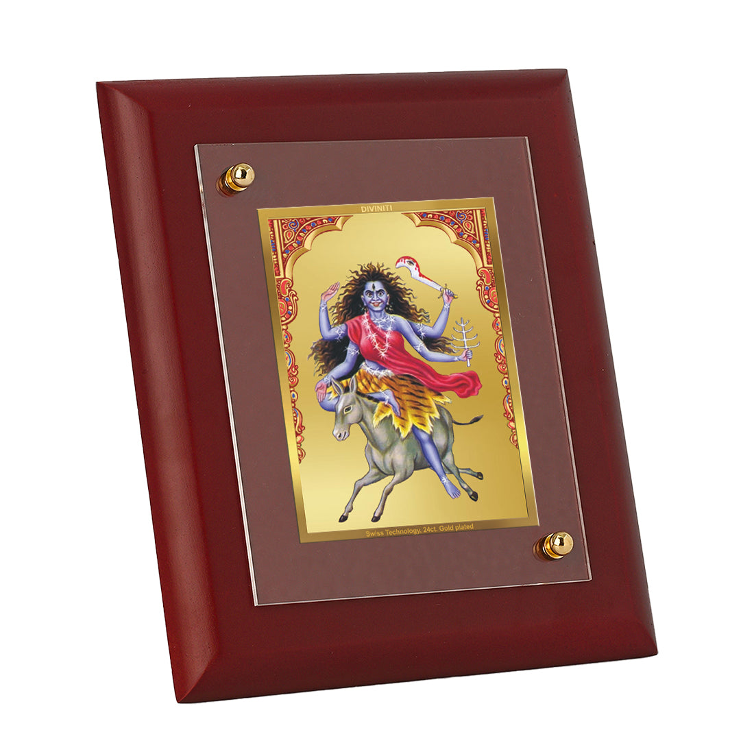 DIVINITI 24K Gold Plated Foil Kaalratri Mata Tradition Photo Frame Idol for Home Decor, Table Top, Wall Hanging, Puja Room, Gift|MDF Size 1 (16.7x14.2 CM)