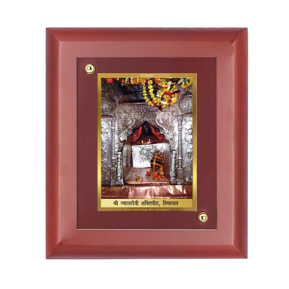 DIVINITI 24K Gold Plated Foil Jwaladevi Photo Frame Idol for Home Wall Decor, Workshop, Table Top, Puja Room, Gift|MDF Size 1 (16.7x14.2 CM)