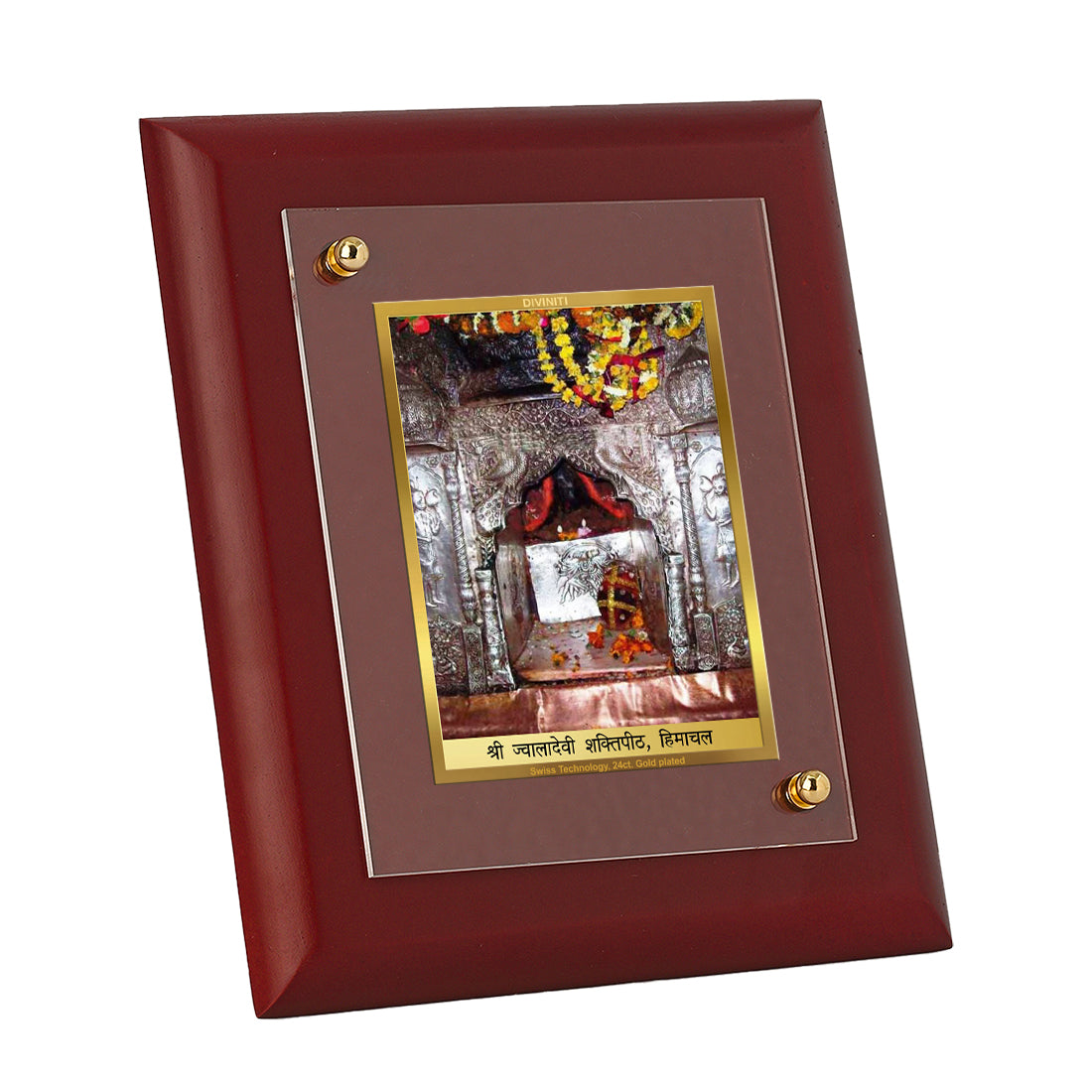 DIVINITI 24K Gold Plated Foil Jwaladevi Photo Frame Idol for Home Wall Decor, Workshop, Table Top, Puja Room, Gift|MDF Size 1 (16.7x14.2 CM)