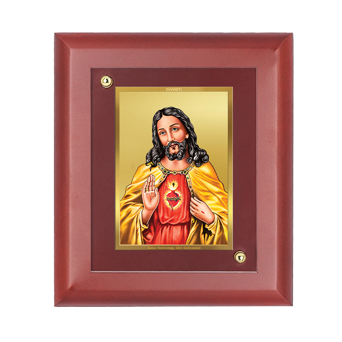 DIVINITI 24K Gold Plated Foil Jesus Wooden Stylish Photo Frame Idol for Prayer, Wall Hanging, Home Decor, Table Top, Gift | MDF Size 1 (16.7x14.2 CM)