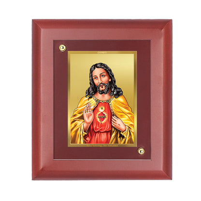 DIVINITI 24K Gold Plated Foil Jesus Wooden Stylish Photo Frame Idol for Prayer, Wall Hanging, Home Decor, Table Top, Gift | MDF Size 1 (16.7x14.2 CM)