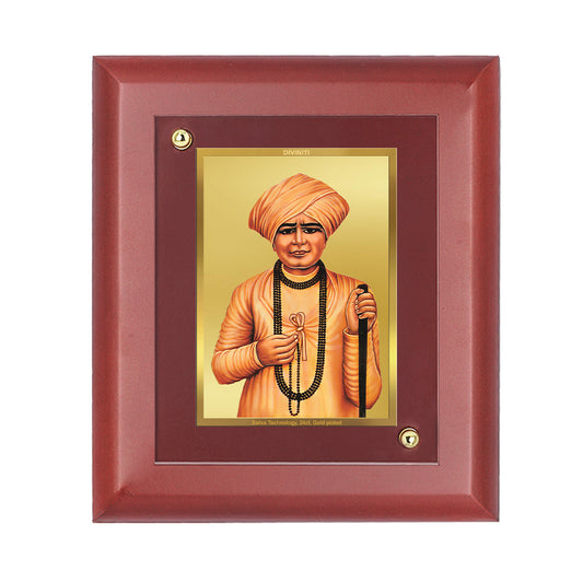 DIVINITI 24K Gold Plated Foil Jalram Bappa Wooden Wall Photo Frame Idol for Home Decor, Table Top, Luxury Gift | MDF Size 1 (16.7x14.2 CM)