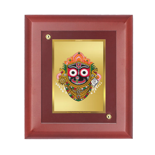 DIVINITI 24K Gold Plated Foil Lord Jagannath Photo Frame Idol for Prayer, Home Decor, Table Top, Worship, Gift|MDF Size 1 (16.7x14.2 CM)