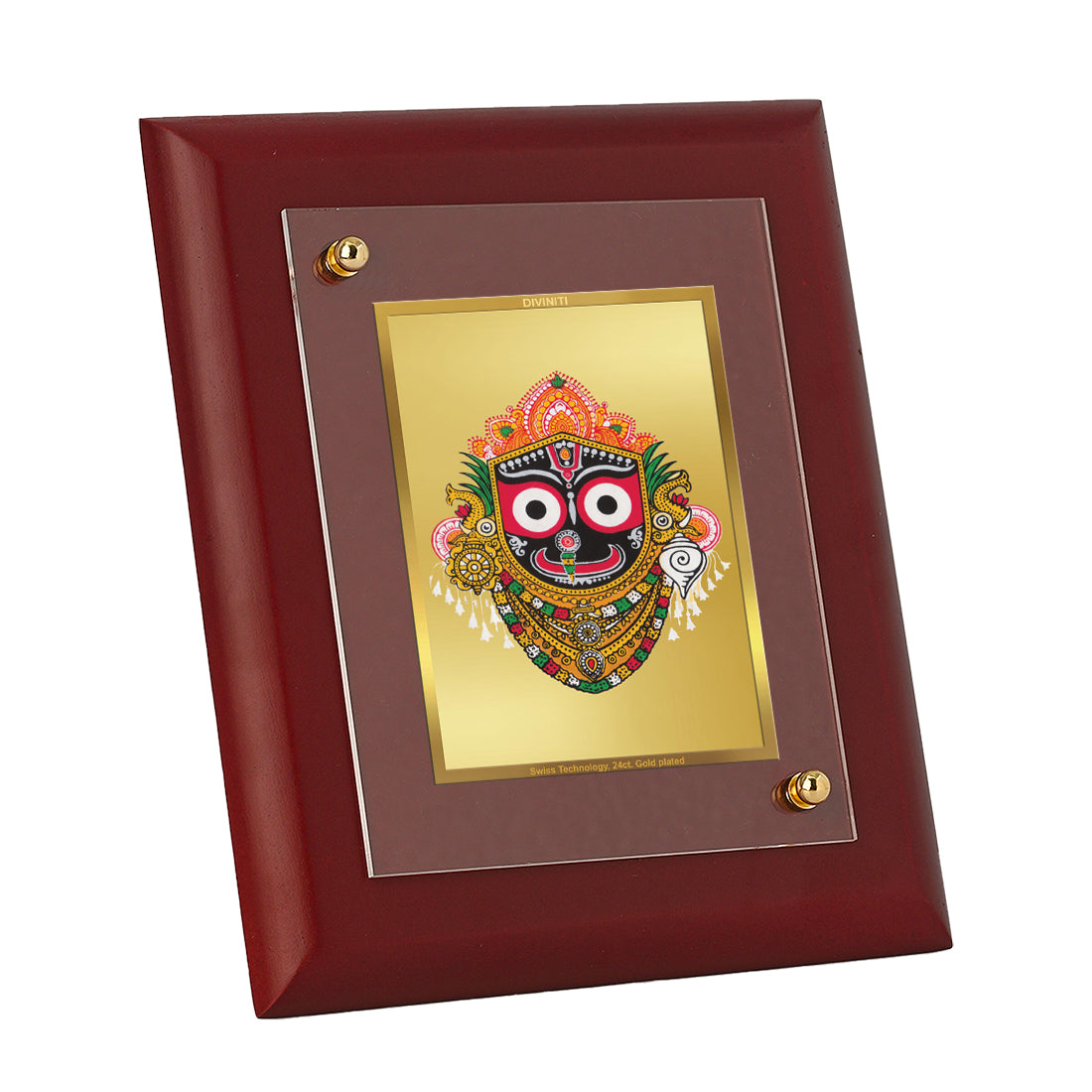 DIVINITI 24K Gold Plated Foil Lord Jagannath Wooden Photo Frame Idol for Prayer, Home Decor, Table Top, Worship, Gift | MDF Size 1 (16.7x14.2 CM)