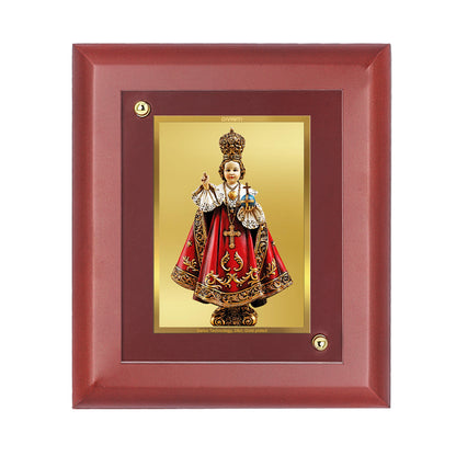 DIVINITI 24K Gold Plated Foil Infant Jesus Wooden Photo Frame Idol for Workshop, Home Decor, Wall Hanging, Table Top, Luxury Gift | MDF Size 1 (16.7x14.2 CM)