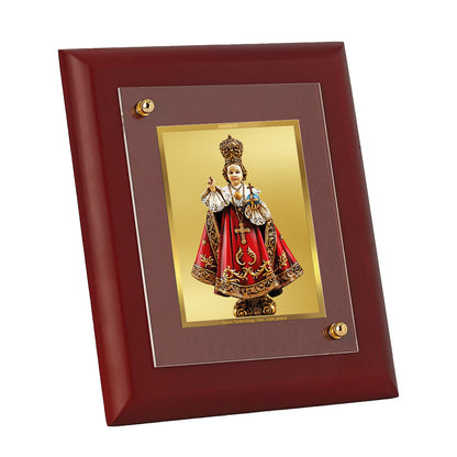 DIVINITI 24K Gold Plated Foil Infant Jesus Wooden Photo Frame Idol for Workshop, Home Decor, Wall Hanging, Table Top, Luxury Gift | MDF Size 1 (16.7x14.2 CM)