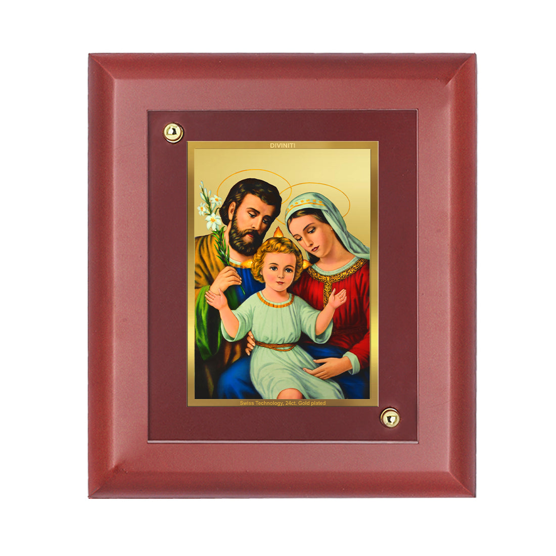 DIVINITI 24K Gold Plated Foil Holy Family Wooden Classic Photo Frame Idol for Home & Office Decor, Wall Hanging, Table Top, Gift | MDF Size 1 (16.7x14.2 CM)