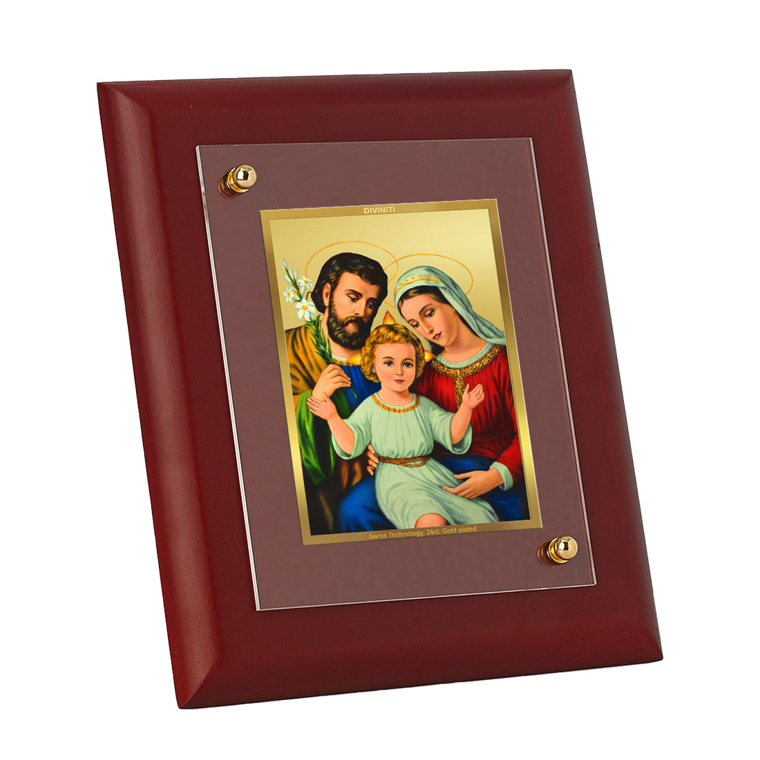 DIVINITI 24K Gold Plated Foil Holy Family Wooden Classic Photo Frame Idol for Home & Office Decor, Wall Hanging, Table Top, Gift | MDF Size 1 (16.7x14.2 CM)