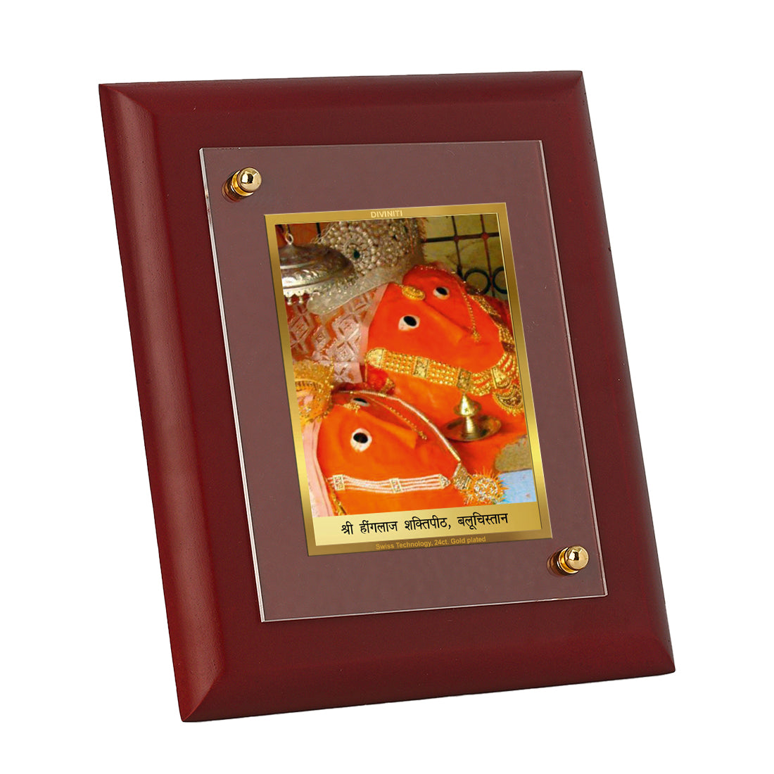 DIVINITI 24K Gold Plated Foil Hinglaj Mata Classic Photo Frame Idol for Home Decor, Wall Hanging, Table Top, Gift|MDF Size 1 (16.7x14.2 CM)