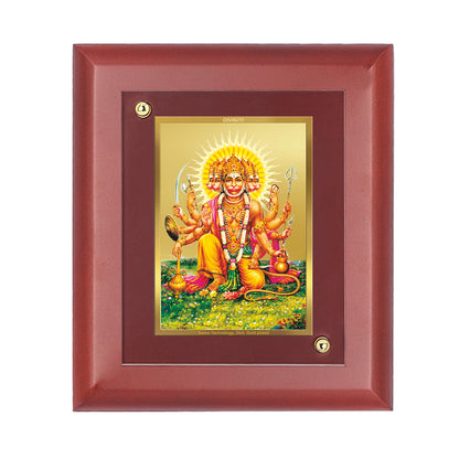 DIVINITI 24K Gold Plated Foil Lord Hanuman Wooden Classic Photo Frame Idol for Home Wall Decor, Table Top, Puja Room , Gift | MDF Size 1 (16.7x14.2 CM)