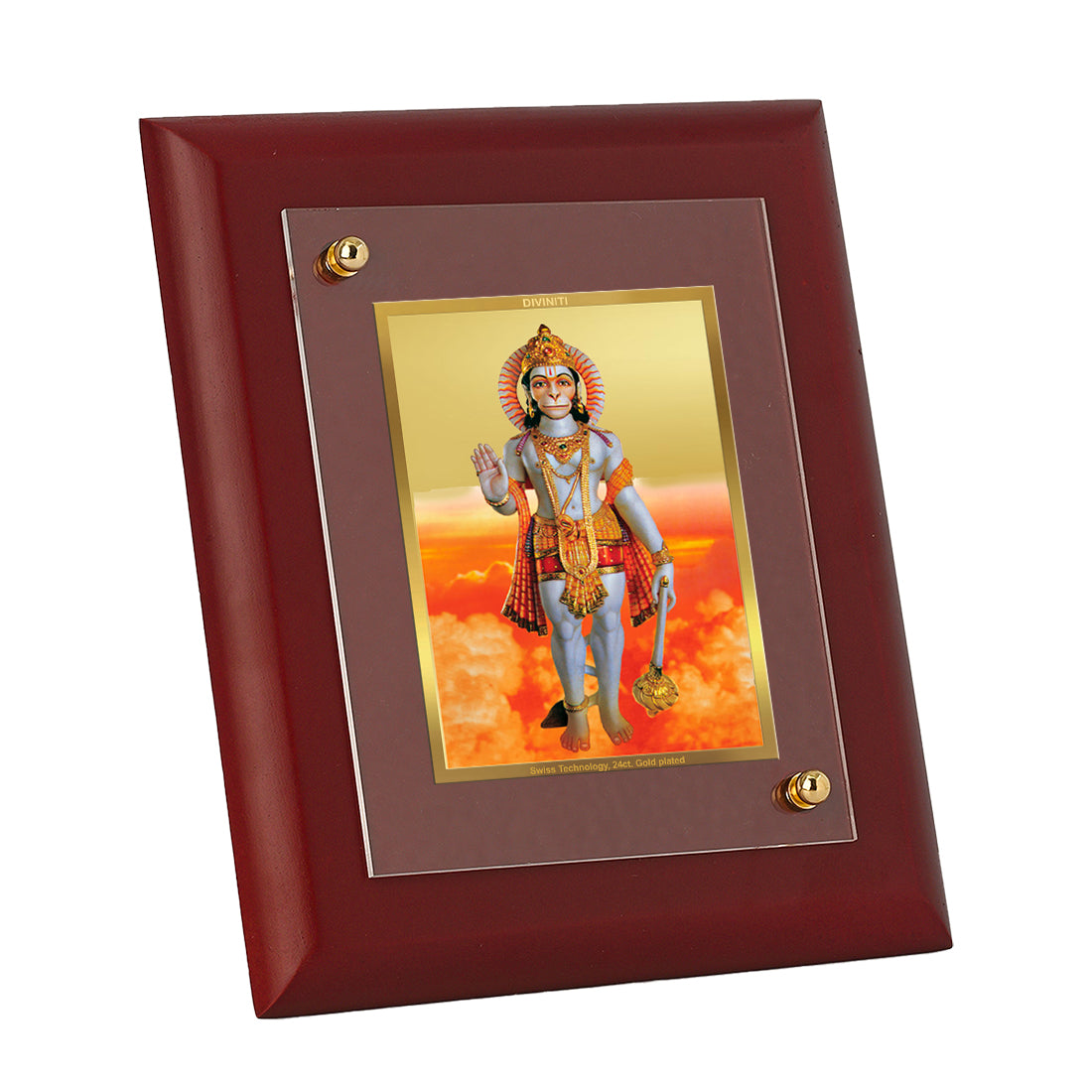 DIVINITI 24K Gold Plated Foil Lord Hanuman Photo Frame Idol for Home Wall Decor, Table Top, Festival, Puja Room, Gift|MDF Size 1 (16.7x14.2 CM)