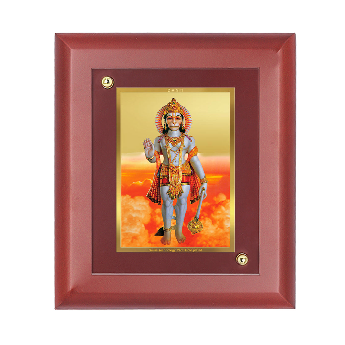 DIVINITI 24K Gold Plated Foil Lord Hanuman Photo Frame Idol for Home Wall Decor, Table Top, Festival, Puja Room, Gift|MDF Size 1 (16.7x14.2 CM)