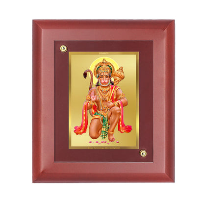 DIVINITI 24K Gold Plated Foil Lord Hanuman Wooden Stylish Photo Frame Idol for Home Decor, Wall Hanging, Table Top, Puja Room, Gift | MDF Size 1 (16.7x14.2 CM)