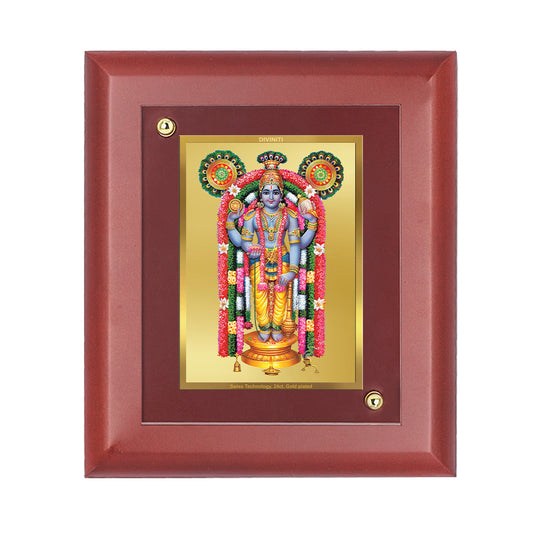 DIVINITI 24K Gold Plated Foil Guruvayurappan Tradition Wooden Photo Frame Idol for Temple, Puja Room, Home Decor, Wall Hanging, Gift | MDF Size 1 (16.7x14.2 CM)