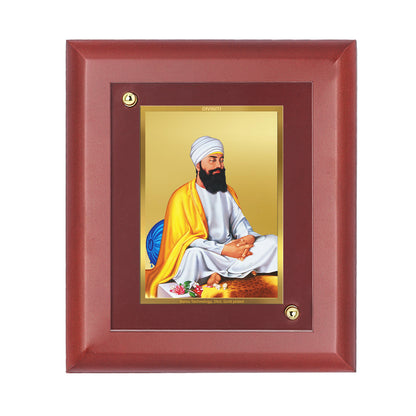 DIVINITI 24K Gold Plated Foil Guru Tegh Bahadur Ji Wooden Wall Photo Frame Idol for Home Decor, Wall Decor, Table Top , Gift | MDF Size 1 (16.7x14.2 CM)