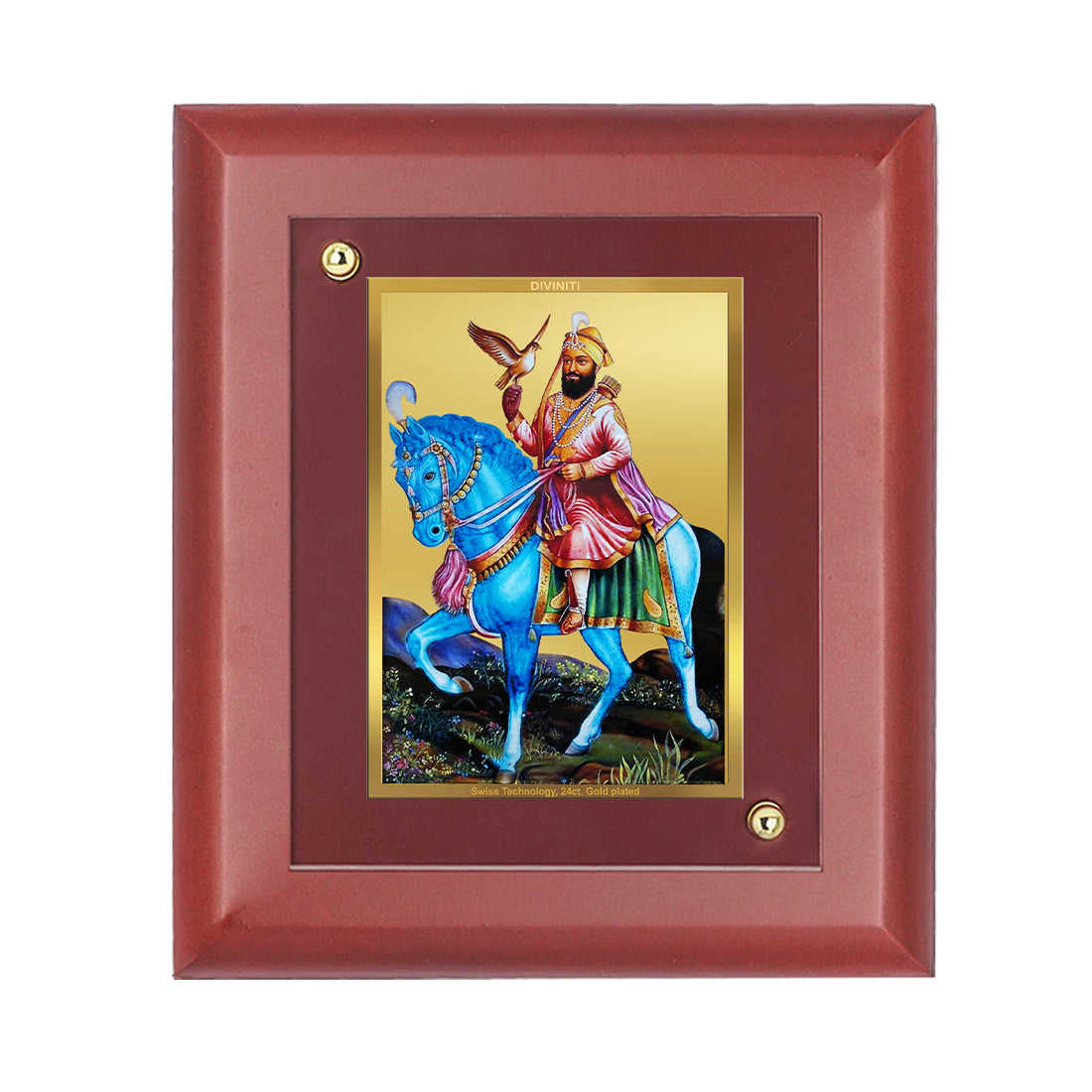 DIVINITI 24K Gold Plated Foil Guru Gobind Singh Photo Frame Idol for Home Decor Showpiece, Table Top, Wall Hanging , Gift | MDF Size 1 (16.7x14.2 CM)