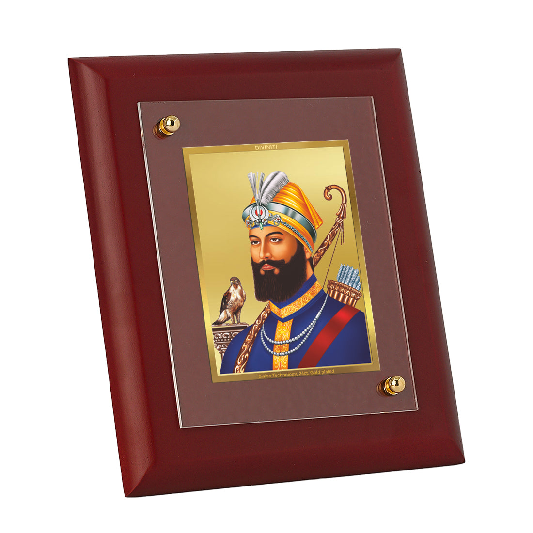 DIVINITI 24K Gold Plated Foil Guru Gobind Singh Wall Photo Frame Idol for Home & Office Decor, Table Top, Gift|MDF Size 1 (16.7x14.2 CM)