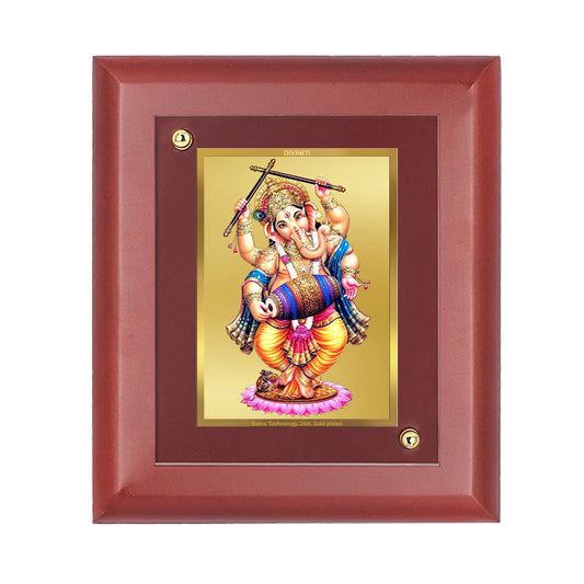 DIVINITI 24K Gold Plated Foil Lord Ganesha Tradition Photo Frame Idol for Home Decor, Wall Hanging, Table Top, Puja Room, Luxury Gift|MDF Size 1 (16.7x14.2 CM)