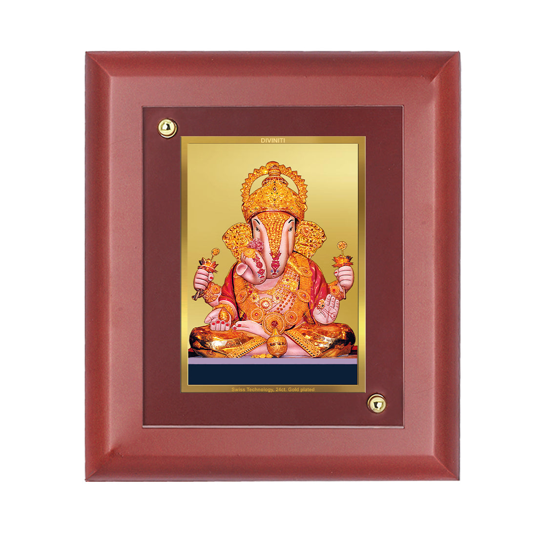 DIVINITI 24K Gold Plated Foil Dagdu Ganesha Tradition Photo Frame Idol for Home & Office Wall Decor, Table Top, Puja Room, Gift|MDF Size 1 (16.7x14.2 CM)