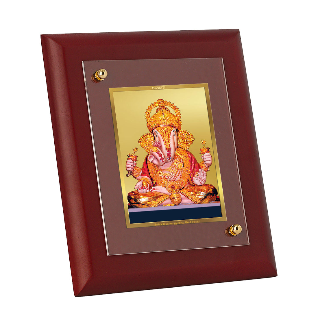 DIVINITI 24K Gold Plated Foil Dagdu Ganesha Tradition Photo Frame Idol for Home & Office Wall Decor, Table Top, Puja Room, Gift|MDF Size 1 (16.7x14.2 CM)