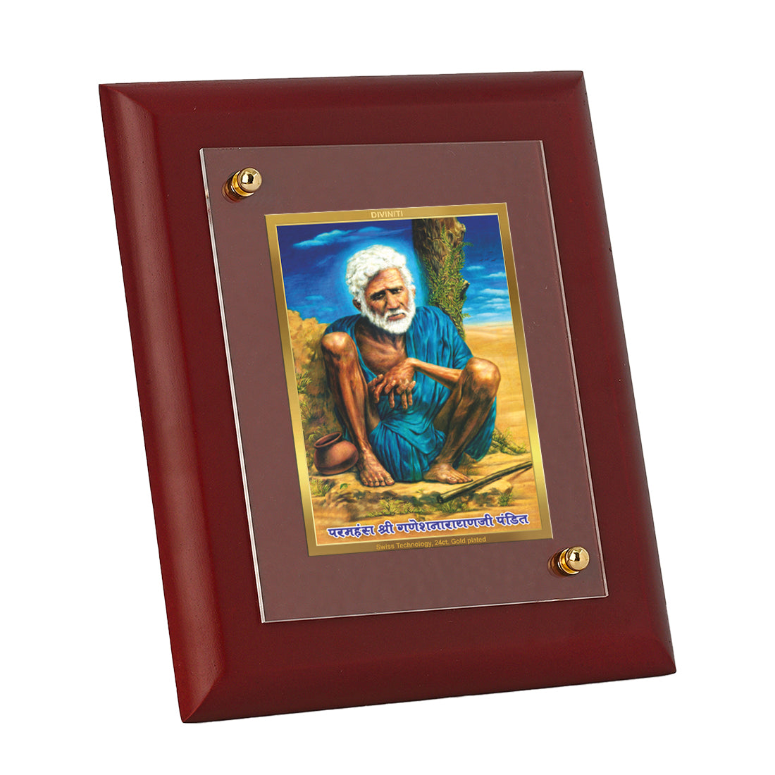 DIVINITI 24K Gold Plated Foil Lord Ganesh Narayan Wall Photo Frame Idol for Home Decor, Puja Room, Table Top, Gift|MDF Size 1 (16.7x14.2 CM)