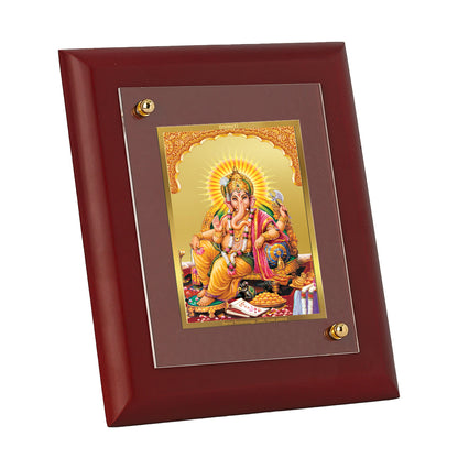 DIVINITI 24K Gold Plated Foil Lord Ganesha Elephant Face Wooden Photo Frame Idol for Home Decor, Wall Hanging, Table Top, Puja Room, Gift | MDF Size 1 (16.7x14.2 CM)