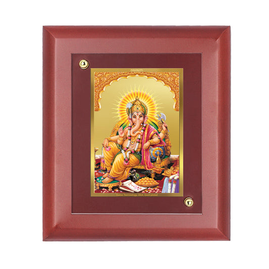 DIVINITI 24K Gold Plated Foil Lord Ganesha Elephant Face Wooden Photo Frame Idol for Home Decor, Wall Hanging, Table Top, Puja Room, Gift | MDF Size 1 (16.7x14.2 CM)