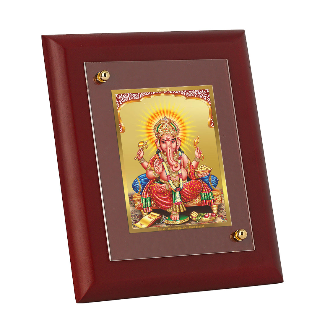 DIVINITI 24K Gold Plated Foil Lord Ganesha Elegant Stylish Wooden Photo Frame Idol for Home Decor, Wall Hanging, Table Top, Puja Room, Gift | MDF Size 1 (16.7x14.2 CM)