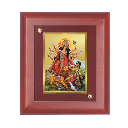 DIVINITI 24K Gold Plated Foil Goddess Durga Mata Luxury Wooden Photo Frame Idol for Home & Office Wall Decor, Table Top, Puja Room, Gift | MDF Size 1 (16.7x14.2 CM)