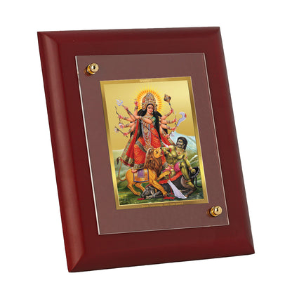 DIVINITI 24K Gold Plated Foil Goddess Durga Mata Luxury Wooden Photo Frame Idol for Home & Office Wall Decor, Table Top, Puja Room, Gift | MDF Size 1 (16.7x14.2 CM)