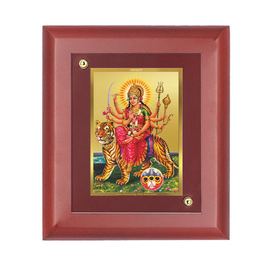 DIVINITI 24K Gold Plated Foil Goddess Durga Maa Wooden Photo Frame Idol for Home Decor, Wall Hanging, Table Top, Puja Room, Gift | MDF Size 1 (16.7x14.2 CM)