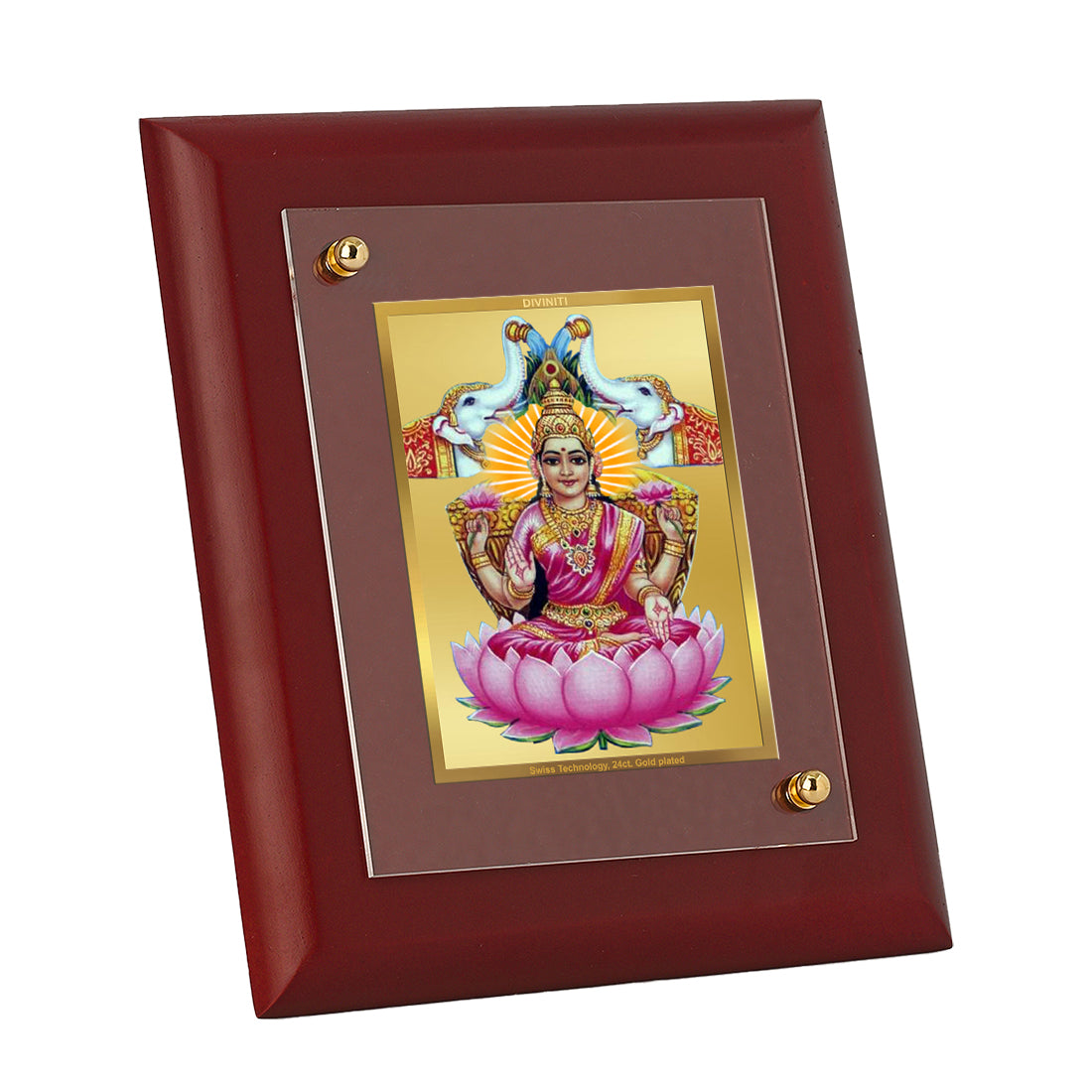 DIVINITI 24K Gold Plated Foil Gajalakshmi Stylish Photo Frame Idol for Home Decor, Wall Hanging, Table Top, Luxury Gift|MDF Size 1 (16.7x14.2 CM)