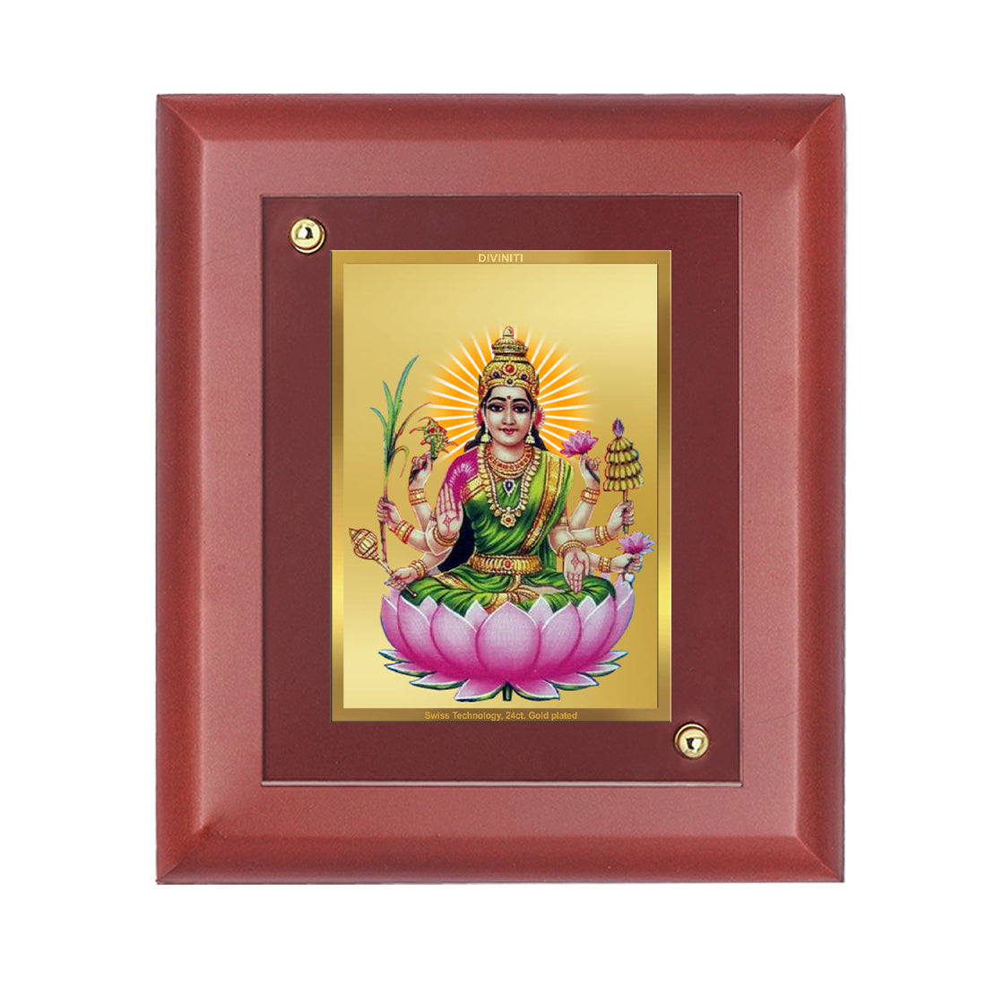 DIVINITI 24K Gold Plated Foil Goddess Dhanya Lakshmi Wooden Photo Frame Idol for Home Decor, Wall Decor, Table Top, Puja Room, Gift | MDF Size 1 (16.7x14.2 CM)