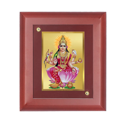 DIVINITI 24K Gold Plated Foil Goddess Dhan Lakshmi Wooden Photo Frame Idol for Home Decor, Wall Hanging, Puja Room, Luxury Gift | MDF Size 1 (16.7x14.2 CM)