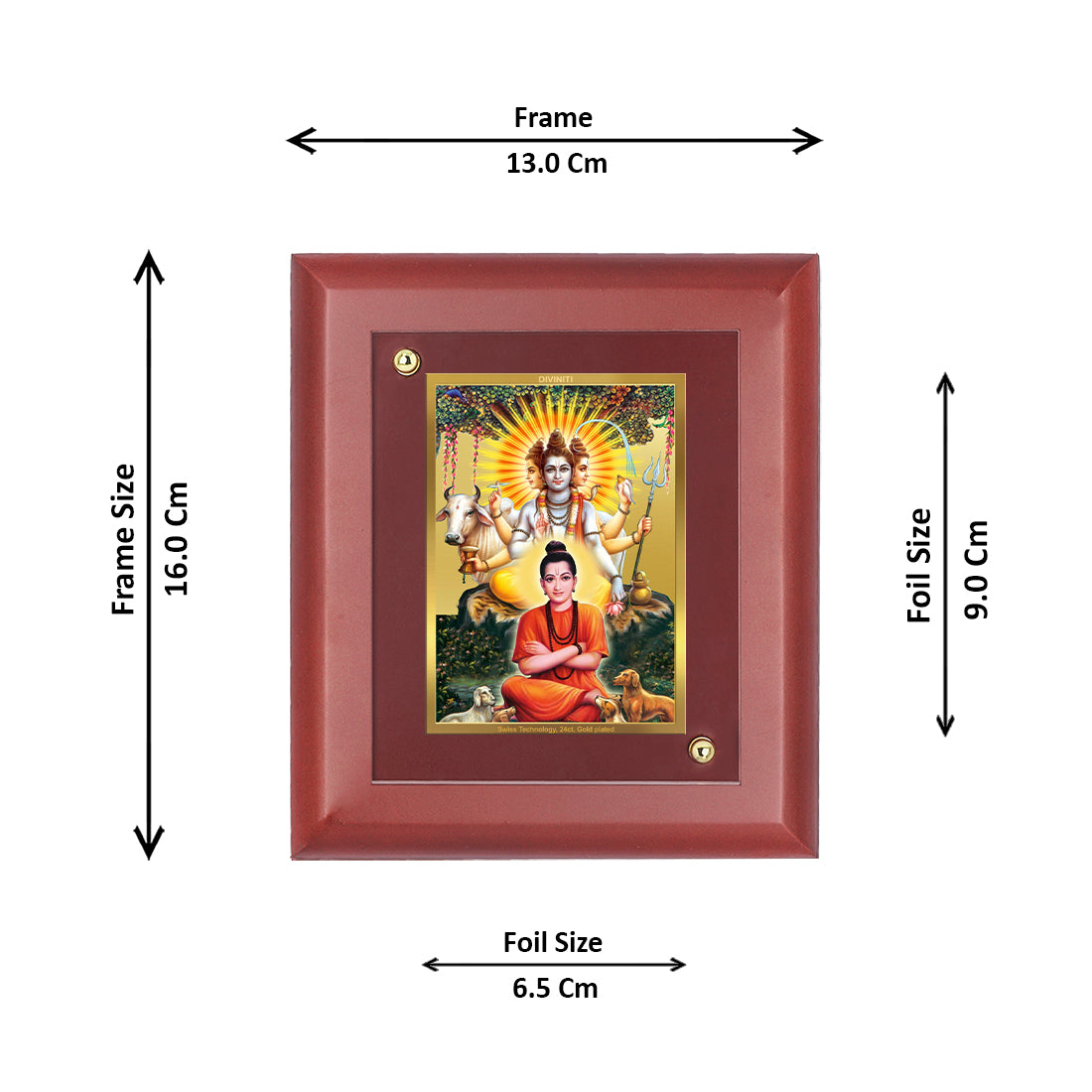 Diviniti Dattatrey-2 gold-plated Wall Photo Frame, Table Decor| MDF 1 Wooden Photo Frame with 24K gold-plated Foil| Religious Photo Frame Idol For Prayer, Gifts Items