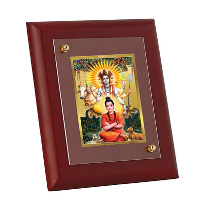 Diviniti Dattatrey-2 gold-plated Wall Photo Frame, Table Decor| MDF 1 Wooden Photo Frame with 24K gold-plated Foil| Religious Photo Frame Idol For Prayer, Gifts Items