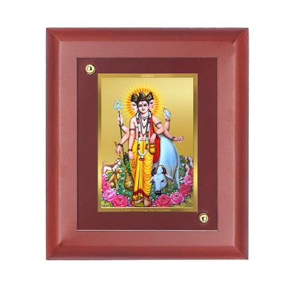 DIVINITI 24K Gold Plated Foil Dattatreya Photo Frame Idol for Home Decor, Wall Hanging, Table Top, Worship, Luxury Gift|MDF Size 1 (16.7x14.2 CM)