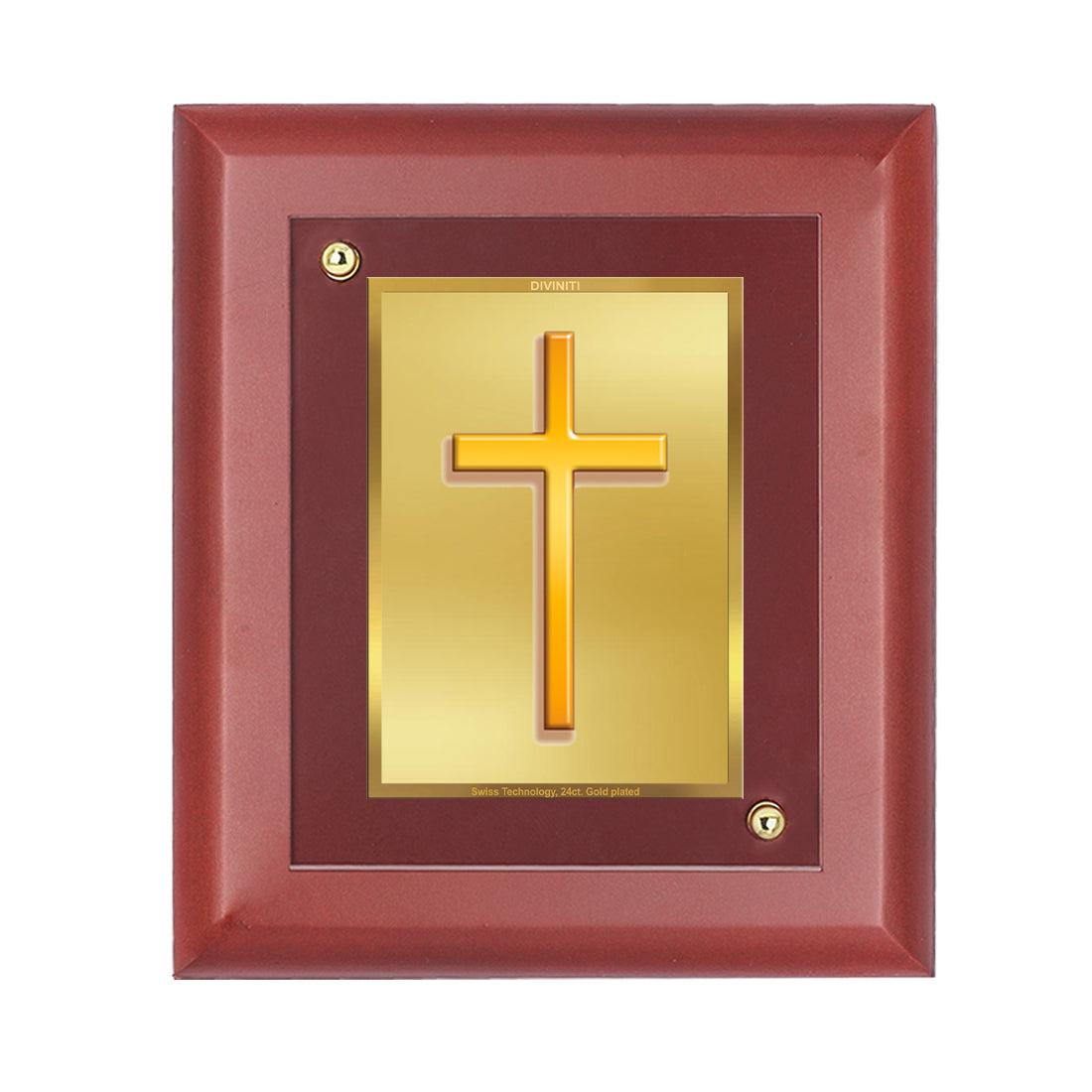 DIVINITI 24K Gold Plated Foil Holy Cross Wooden Tradition Photo Frame Idol for Wall Hanging, Home Decor, Table Top, Gift | MDF Size 1 (16.7x14.2 CM)