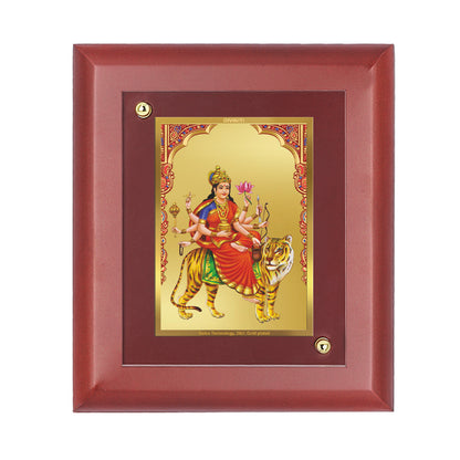 DIVINITI 24K Gold Plated Foil Chandraghanta Mata Stylish Wooden Photo Frame Idol for Home Decor, Wall Hanging, Table Top, Puja Room, Gift | MDF Size 1 (16.7x14.2 CM)