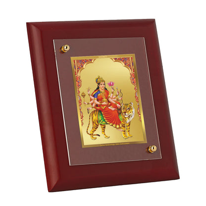 DIVINITI 24K Gold Plated Foil Chandraghanta Mata Stylish Wooden Photo Frame Idol for Home Decor, Wall Hanging, Table Top, Puja Room, Gift | MDF Size 1 (16.7x14.2 CM)