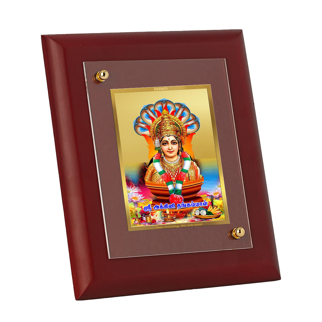 DIVINITI 24K Gold Plated Foil Bommayamman Tradition Wooden Photo Frame Idol for Home Decor, Wall Hanging, Table Top, Gift | MDF Size 1 (16.7x14.2 CM)