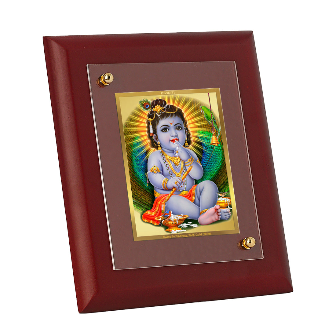 DIVINITI 24K Gold Plated Foil Bal Gopal Luxurious Wall Photo Frame Idol for Home & Office Decor, Wall Hanging, Table Top, Gift|MDF Size 1 (16.7x14.2 CM)